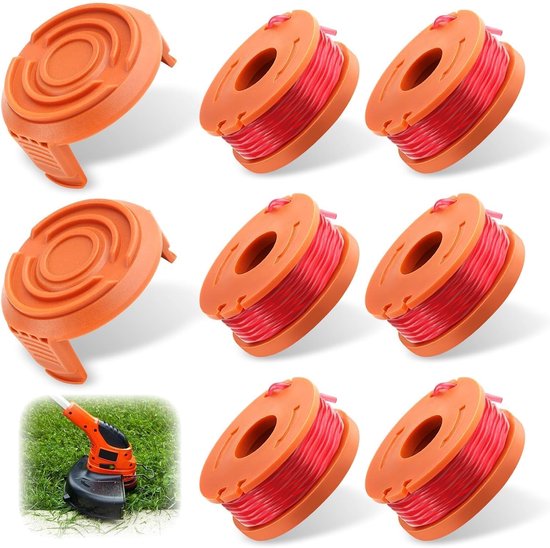 6 stuks randsnijdraad compatibel met WORX randsnijder met 2 deksels, spoel reservedraad WA0004.1/WA0010, spoel randsnijdraad Ø 1,65 mm & 3 m voor Worx WG150/WG173E/WG183E/WG118E