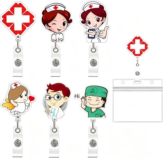 6 Stuks Retractable Badge Reel Houder voor Verpleegkundigen, Artsen en Vrijwilligers met Clip