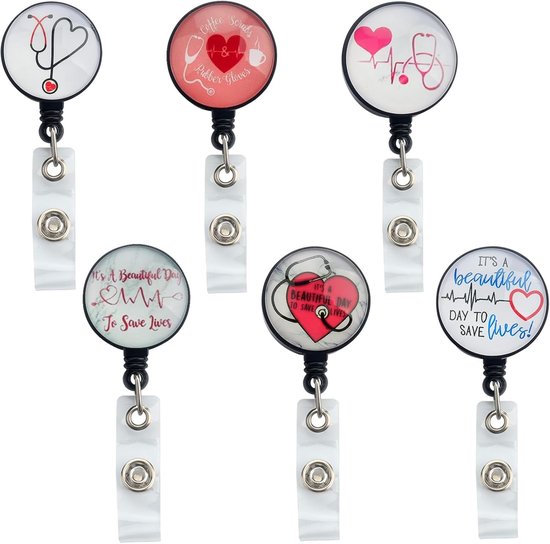 6 Stuks Retractable ID Badge Reel met Clip voor Zorgprofessionals, Onderwijs en Therapie - Geschikt voor Artsen, Verpleegkundigen en Docenten