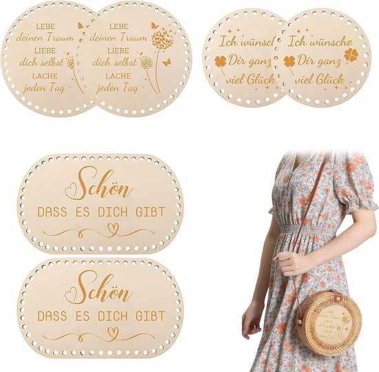 6 Stuks Ronde en Ovale Houten Mandbodems voor Creatieve DIY Projecten en Gehaakte Mandjes