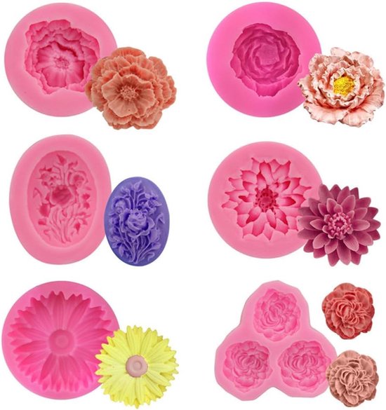 6 stuks rozenbloesem siliconen mal bloemenvorm 3D rozen siliconen vorm roos kaarsvorm siliconen bloemen gietvorm siliconen bloem kaarsvorm voor zeep, fondant, chocolade, kaarsen (set 2)