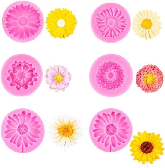 6 stuks rozenbloesem siliconen mal bloemenvorm 3D rozen siliconen vorm roos kaarsvorm siliconen bloemen gietvorm siliconen bloem kaarsvorm voor zeep, fondant, chocolade, kaarsen (set 4)