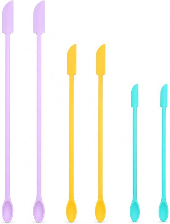 6 stuks siliconen lepels, mini set met dubbelzijdige siliconen spatels voor cosmetica, lotion, crème, make-up, hars, DIY, herbruikbare siliconen spatels, BPA-vrij, keuken- en
