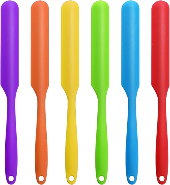 6 Stuks Siliconen Pot Spatel 6 Kleuren Kleine Siliconen Spatels Hittebestendige Cake Cream Boter Spatels met Lange Handvat Non-Stick Keuken Bakken Koken Craft Roeren Menggereedschap 9,45 × 0,79 × 0,7