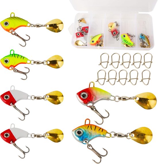 6 stuks visaas, jig spinner, metalen visaas, knipperlicht vissen, 10 g, spinnerbait wobble oppervlak, voor baars, forel, snoek, snoekbaars, meerval, voorvork