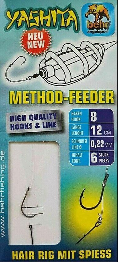 6 x Kant-en-Klare Feederonderlijnen + Spie Onderlijn 25/00 Haakmaat 8 Method Feeder Vis Onderlijnen van FishtOwl