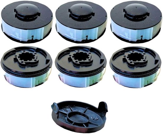 6 x vervanging voor grastrimmer + 1 spoelafdekking deksel deksel geschikt voor ALDI Gardenline elektrische trimmer GLR GLT 450 451 452 453 454 455 456 457 458 459 & GLR 450/1 tot 450/9