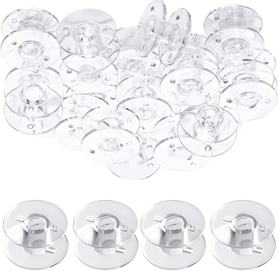 60 naaimachinestokken van versterkt polycarbonaat, transparant, diameter 20,3 mm, universeel voor hobby en professionals, doos met naaispoelen