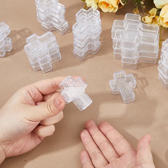 60 stuks 2 maten kruisvormige opbergdozen van helder kunststof voor rozenkransen sieraden begrafenis kerk gebedsleur kruis organizer
