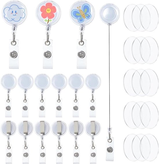 60 Stuks DIY Badge Reel - Doorzichtige Retractable Badge Clip met 40mm Acryl Inzet en 26,3 Inch Koord voor ID Kaart Houder en Verpleegkundige Gebruik