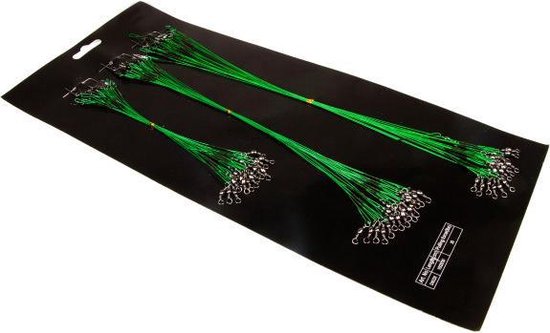 60 x Stalen Onderlijnen Roofvis 15 - 25 - 30 cm Groen Snoek Snoekbaars Onderlijntjes Staal Kunstaas van Jenzi