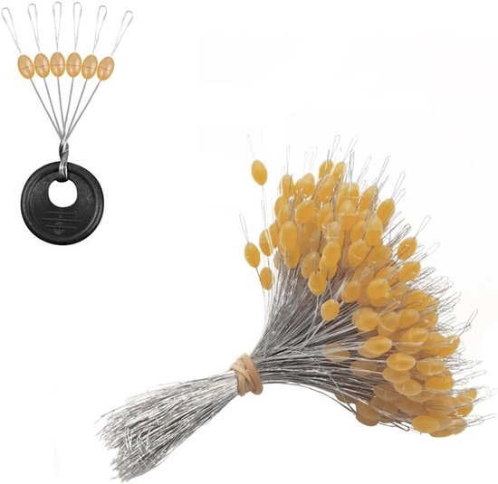 600 stuks vissen bobber stopper - set met rubberen stoppen en drijvende kralen in 3 maten - vissersaccessoires voor vislijnen - geel. van Merkloos