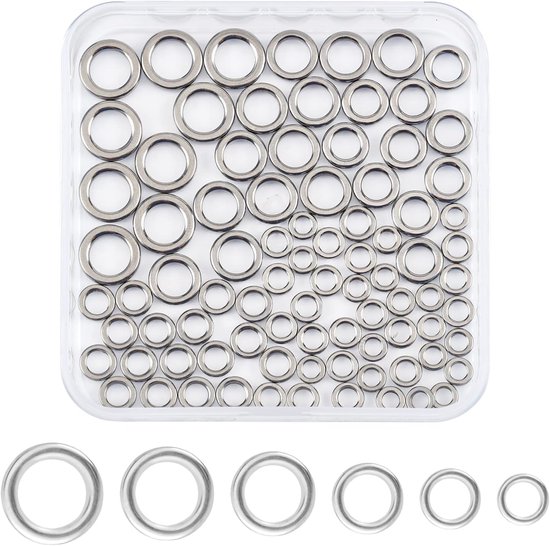 60pcs 6 Sizes Stainless Swivel Solid Ring - Round Fishing Lure Connector - High Strength Solid Ring Line - Saltwater en Freshwater Loop voor Vissen van Merkloos