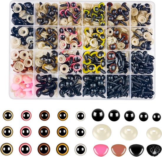 620 stuks Veiligheidsogen en Neus, Multicolore Amigurumi Ogen voor Haakwerk 6-14mm, Knuffeldier Ogen met Wasringen voor Haken en Creatief Handwerk