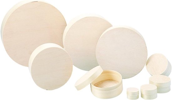 62400000 62400000 onafgewerkte ronde houten spaandoos met deksel, effen houten kist om te knutselen, doe-het-zelf sieradendoos, diameter 20 cm, 62400000