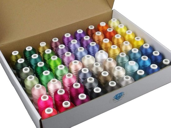 63 Kleur Polyester Borduurgaren Set van 500 m Spoelen, Geschikt voor Brother, Janome, Babylock en Singer Borduurmachines van Merkloos