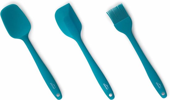 - 64452 Ocean keukengerei, 3-delig, lepel, keukenspatel en keukenborstel, siliconen, metalen kern, antiaanbaklaag, vaatwasmachinebestendig, lengte 27,5 cm