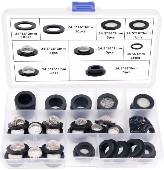 65 Stuks Zeefafdichting O-ring Set, Mesh Rubberen Ringen, Afdichtring met Zeef, voor 3/4 Inch Douche Douchekop Kranen Slangen Doucheslang