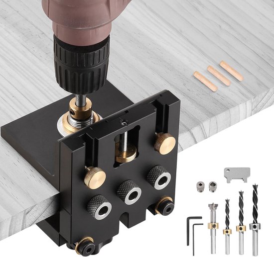 6/8/10/15mm Houtdowel Boorgids Voor Meubels - 3 in 1 Boorjablonen voor Houtbewerking, Nauwkeurige Dowelgaten, Dowelhulp met Positioneringsclip Boor Perforator, Boorhulp.