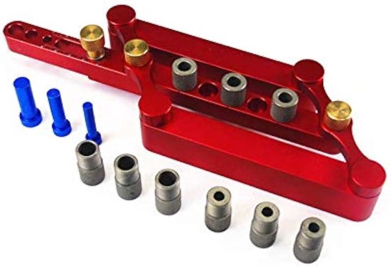 6/8/10Mm Zelfcentrerende Houtbewerking Doweling Jig Kit Boor Gids Hout Deuvel Puncher Locator Timmerwerk Gereedschap (Rood)