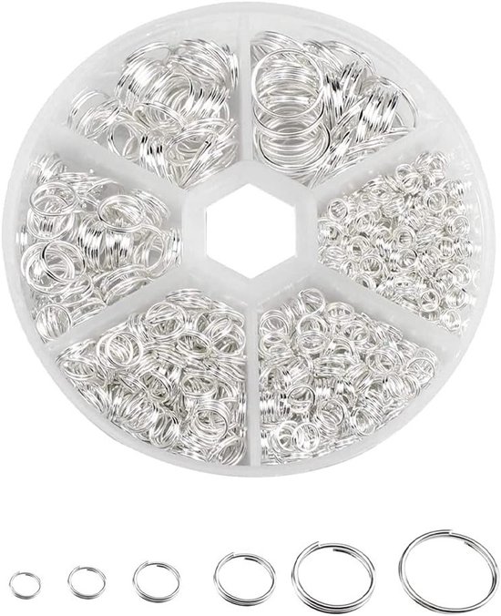 690 Stuks RVS Splitringen Dubbele Lus Veerring Open Ringen met Duidelijke Opbergdoos voor Armbanden en Enkelbandjes (4MM/5MM/6MM/8MM/10MM/12MM)