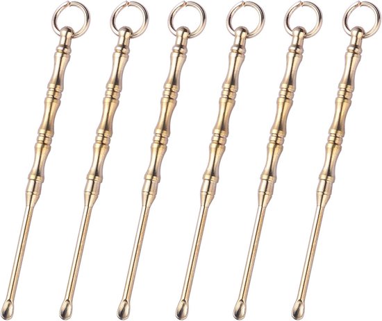 6pcs Mini Spoon Scoop Micro Shovel Metal Snuff Spoon Vintage Small Powder Spoon Spoons Mini Spoon Keychain Charms Chain Loop voor Herbs Sand Salt - Bamboo - Kleine lepel - Keukengerei van Merkloos