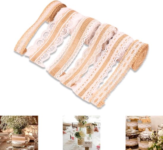 6PCS Natuurlijk Jutekanten Lint | Zes stijlen - Per meter - Voor bruiloftdecoraties - DIY knutselen . van Merkloos