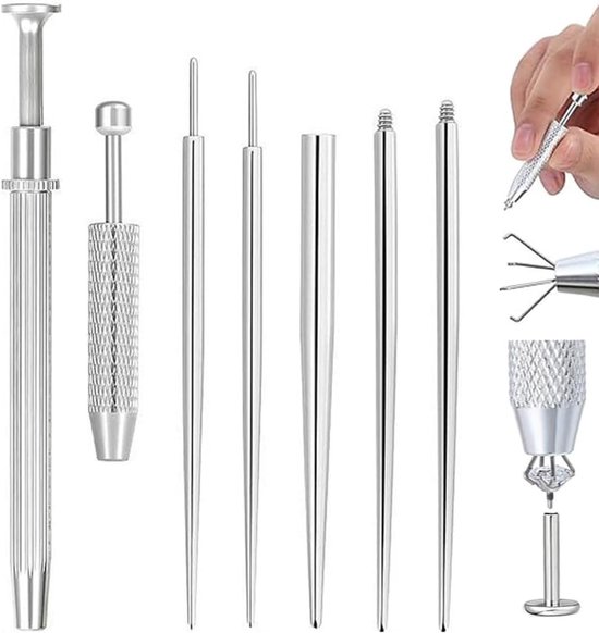 7-delige piercing-pincettenset, antislip pincet met kogelopener en conisch inzetstuk, complete piercing-set voor oor, neus, tong en navel