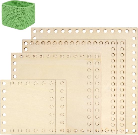 7-delige set houten bodems voor haken, ideaal voor manden, tassen en DIY-projecten, inclusief diverse maten van 10 tot 20 cm van Merkloos