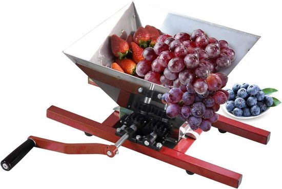 7 Litra Druivenmaler, Fruitmolen, Fruitcrusher, Poedermolen met Handcrank voor Bessen, Wijn en Saus, RVS Handgrinder en Hakker