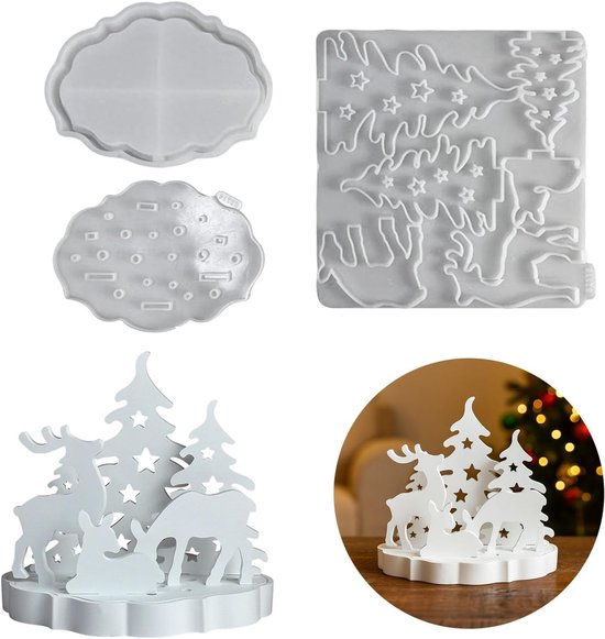 7 stuks siliconen gietvormen Kerstmis, siliconen vorm huis Kerstmis gietvorm dennenboom gietvormen siliconen huizen dennenboom gips om te gieten gietvorm Kerstmis siliconen vorm kaarshouder (C)