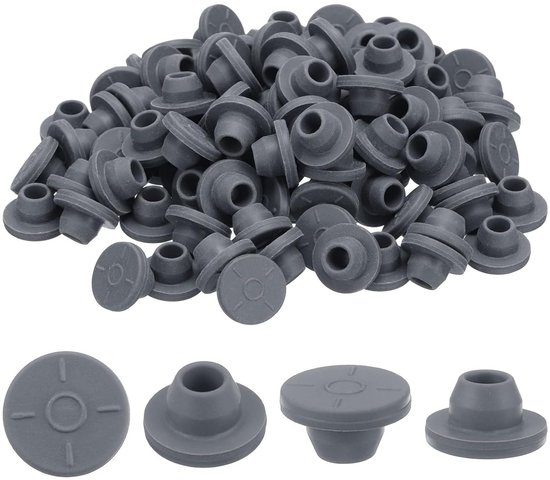 7,5 mm rubberen stopjes voor ampullen 100 stuks butylrubberen stoppen vorm zelfreparerende paddenstoelen voor deuren injectie voor glazen ampullen en vloeibare cultuurdozen, grijs