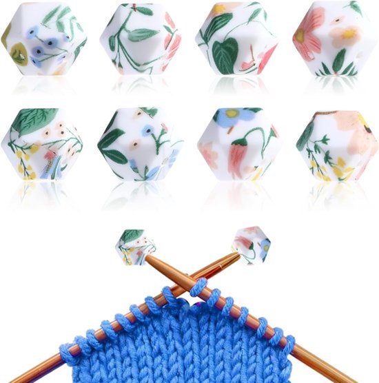8-delige Mesh Stopper voor Breinaalden, Beschermkap met Groene Bloemenpatroon, Ideaal voor Breinaalden van 3-9mm, Breiaccessoires, Naaldbescherming, Creatief Breien