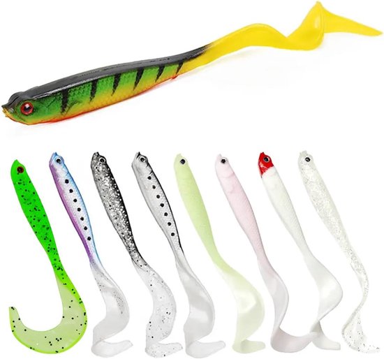 8-delige set softbaits – Gespecialiseerd zacht kunstaas voor roofvis – Softbaits geschikt voor forel, kleine zoetwatervis en zoetwatervisserij