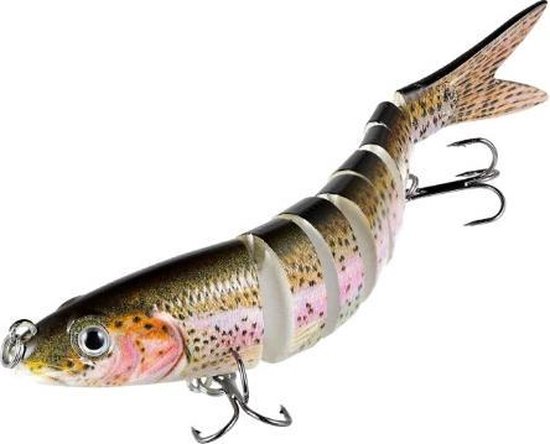 8-delige Swimbait RegenboogForel Kunstaas voor snoek , 10 cm - 11 gram, 3D ogen. (lang en dun) van Troutlook