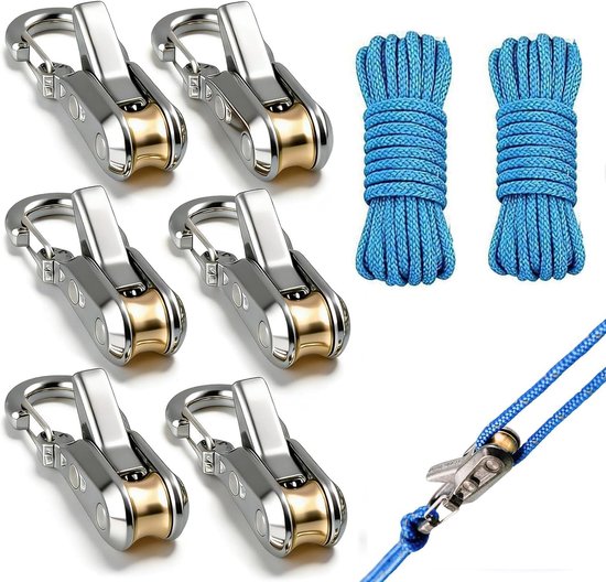 8-delige touwspanner met rollers - Touwratel - Robuuste paracord-spanner - 115 lbs - Ratel - Verstelbare ratel - Knooploos touwbevestigingsgereedschap - touw met roller spanner - gemakkelijk en stevig bundelen - voor tent, zeil en buitenuitrusting