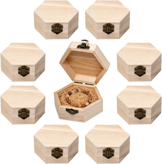 8 kleine houten kisten in zeshoekige vorm voor decoratie