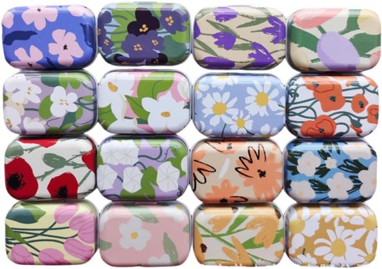 8 stuks blikken container rechthoekige kleine blikken doos metalen lege scharnierende blikken lege blikken basisbenodigdheden blikken voor snoep sieraden, 6 x 4 x 2,5 cm (bloemen 02)