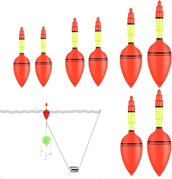 8 stuks dobbers voor vissen en zwemmers met rode pot-bellied design - drijvende multifunctionele float voor vredesvissen, forel, paling en snoekbaars van Merkloos