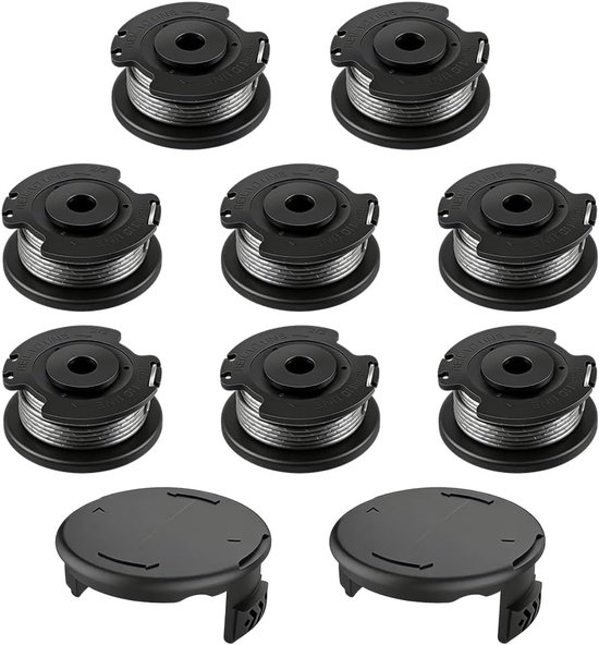 8 stuks draadspoel met 2 alternatieve deksels, Ø 1,65 mm 4,9 m, grijs nylon grastrimmer draadspoel, draadspoel F016800569 en spoelafdekking voor accu-grastrimmer