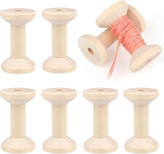 8 Stuks Houten Spoelen voor Creatief Gebruik, 5cm Lege Draadspoelen van Onbehandeld Hout voor DIY Naaiwerk, Borduren en Sieraden Maken