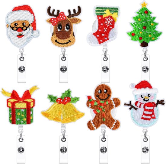 8 Stuks Kerst Vilt Badge Reel - Schattige Badge Houder met Retractable Clip voor Verpleegkundigen, Artsen en Onderwijsprofessionals