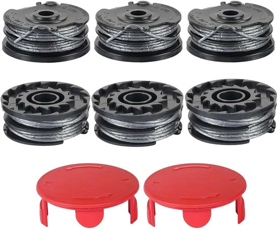 8 stuks Ø 1,6 mm-6,1 m grastrimmer reservespoel + 1 spoelafdekking voor grastrimmer Bosch ART 30-36 LI, Advanced Grass Cut 36, ART 24, ART 27, ART 30, ART24+, ART27+, ART30+ (6 spoelen + 2 dopjes)