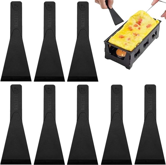 8 stuks raclette-schuivers met anti-aanbaklaag, raclettespatel van nylon, spatel voor de pan, robuust en hittebestendig, keukengerei, ideaal voor pannen, braadpannen, kaas, restaurant en thuis