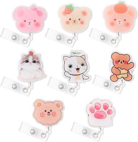 8 Stuks Schattige Cartoon Badge Reel Met Clip Voor Verpleegkundigen, Artsen En Onderwijzers - Leuke Dieren Ontwerpen Voor Medisch Personeel En Studenten