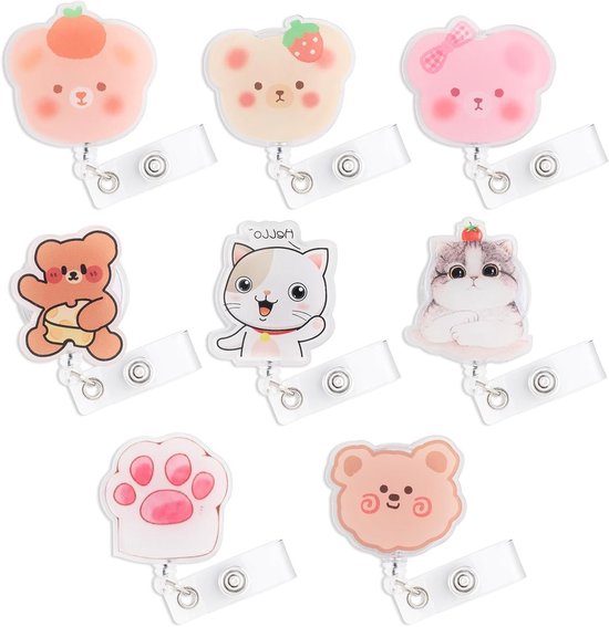 8 Stuks Schattige Cartoon Badge Reel Met Clip voor Zorgverleners en Onderwijsprofessionals - Retractable ID Holders voor Medisch Personeel en Studenten met Dierlijke Ontwerpen van Merkloos