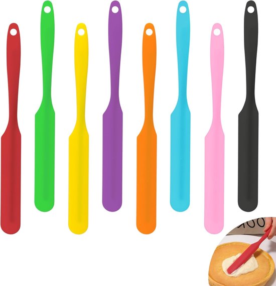 8 stuks siliconen potspatel, anti-aanbak flexibele spurtspatel met lange steel, magere potschraper voor jam, cake, room, boter, brood, glazuur, zuurdesem, mengen, keuken, bakken, koken