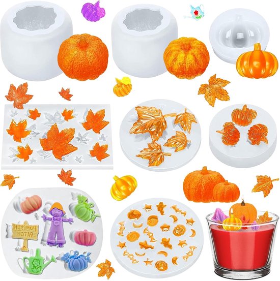 8 stuks siliconen vormen gietvormen herfst: 3D pompoen epoxy mal