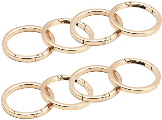 8 stuks Trigger Spring Gate O-ringen, metalen ronde veer split karabijnhaak clip voor sleutelhangers, sleutelhangers, handtas, portemonnee, portefeuilles, tassen, doe-het-zelf decoraties (goud
