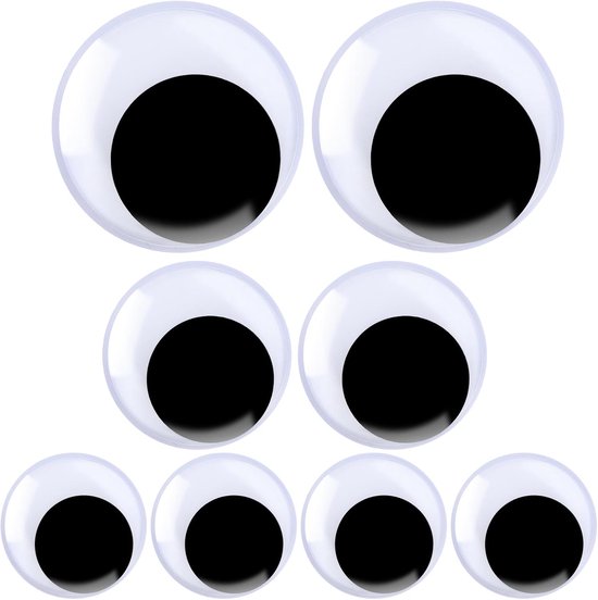 8 stuks Wiggle Googly Eyes Grote Zelfklevende Ambachten Zwart en Wit Plastic Giant Wiggle Googly Eyes Stickers 3.15, 3.94, 1.97 Inch